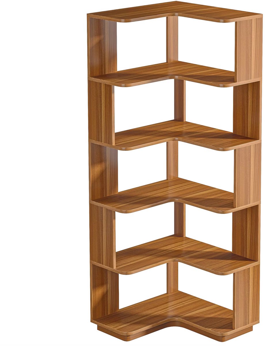 Hoekkast Dali - 6 lagen - Boekenrek - Boekenkast voor woonkamer of slaapkamer - Opbergrek - Hout - 165cm