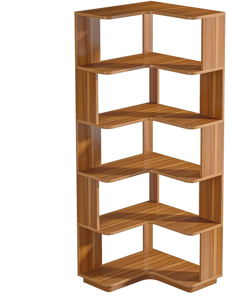 Hoekkast Brooklyn - Vakkenkast 165cm - Boekenrek Hoekmeubel - Opbergrek 6 lagen - Bruin