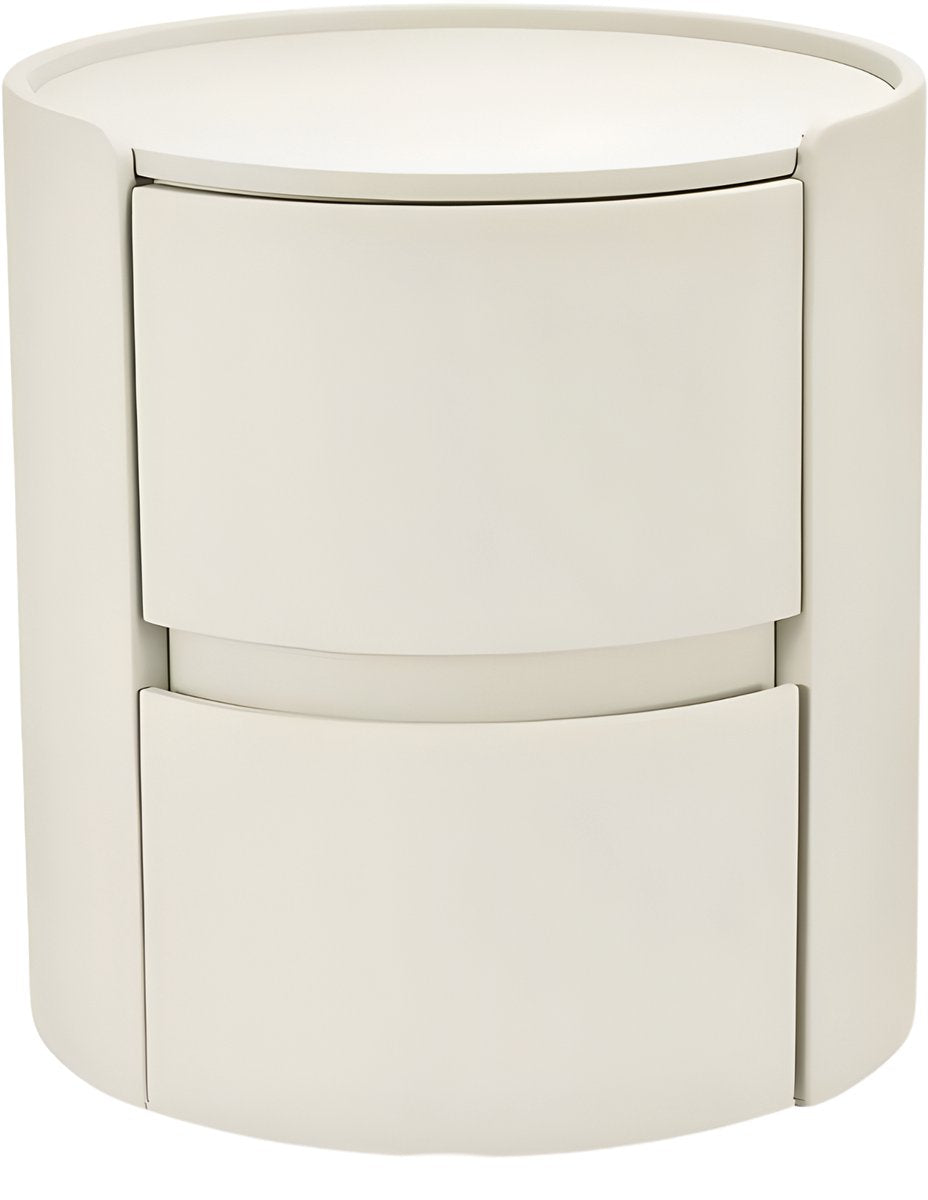 Rond nachtkastje - Bijzettafel - Voor thuis, kantoor of slaapkamer - Modern, met 2 laden - Massief hout - Wit