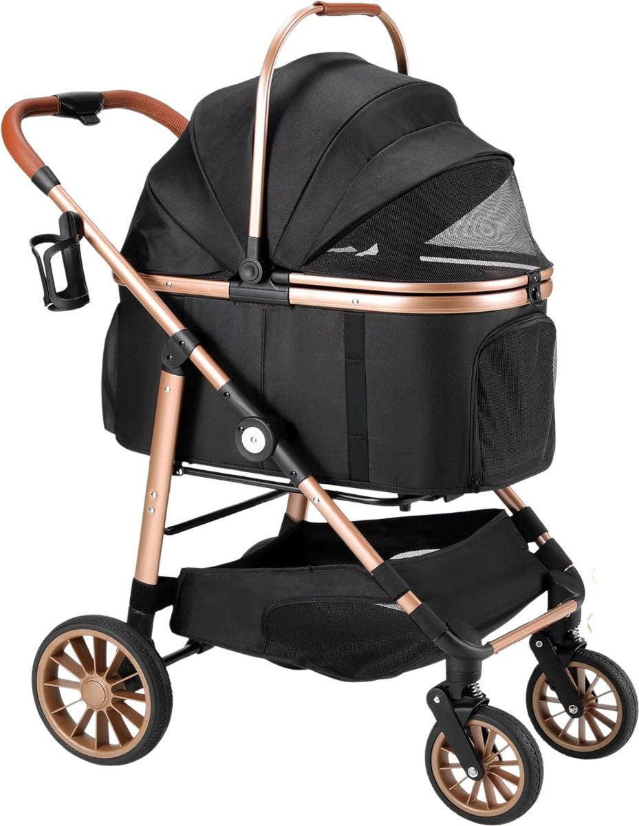 2-in-1 Hondenbuggy Fioren - Huisdieren wandelwagen - Reiswagen Hond - Comfort - Voor Honden en Katten - Opvouwbare Huisdierwagen met 360° Wielen - Met boodschappenmand - Hondenbox met Autobevestiging - Max. Belastbaarheid 25kg