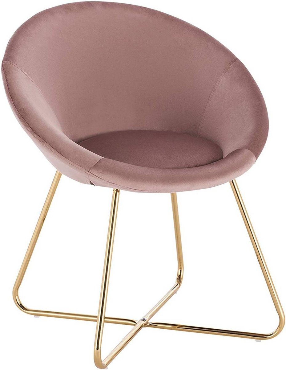 Happyment Bezoekersstoel Zita - Eetkamerstoel - Roze Velvet - Metalen poten - Set van 1 - Zithoogte 44 cm - Deluxe