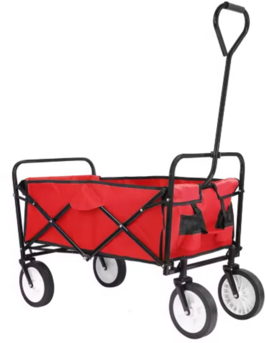 Bolderkar - Rood - Strandwagen - Opvouwbaar tuinwagen - Met duwstang - Voor buitengebruik - 115 kg capaciteit - All terrain
