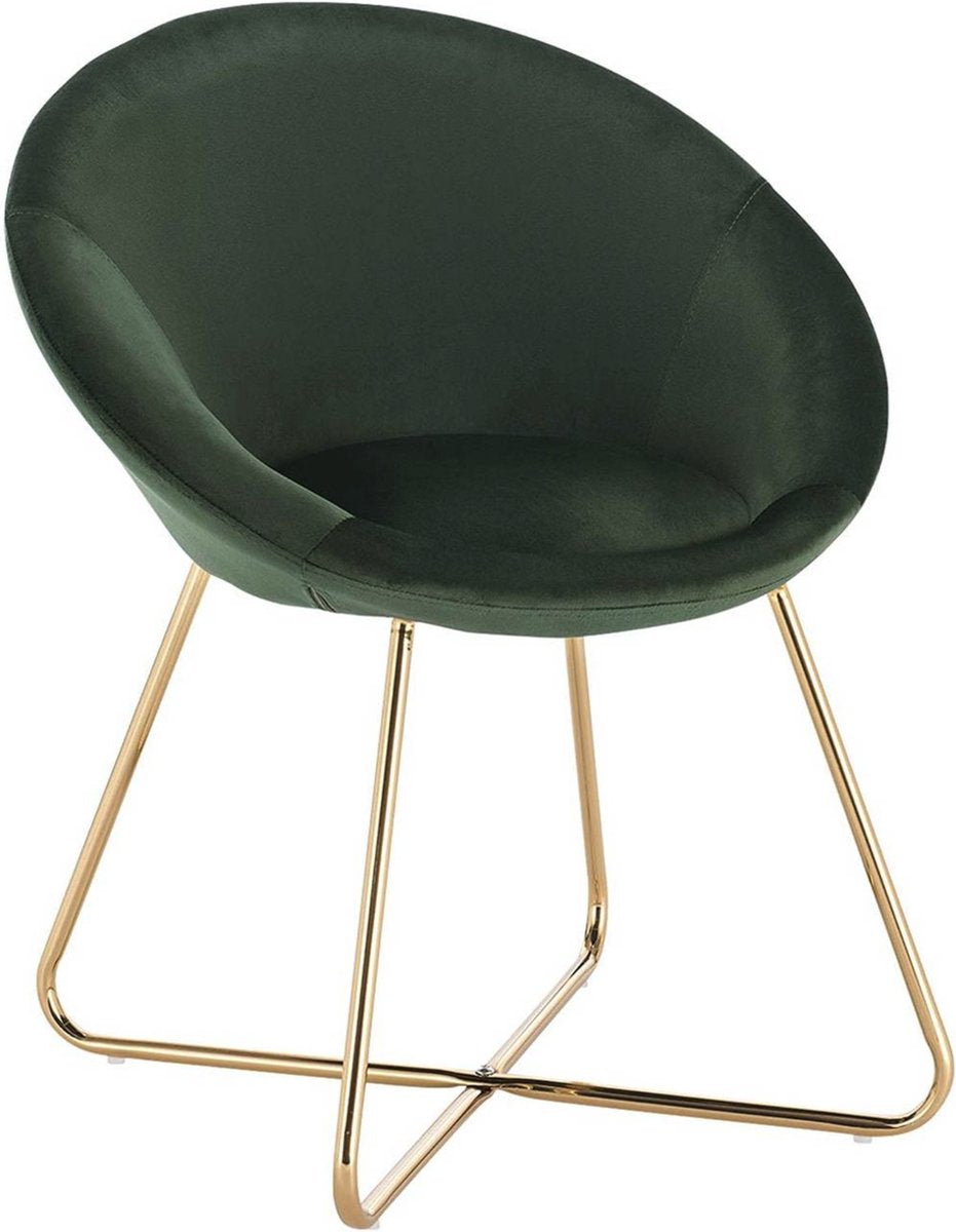 Happyment Bezoekersstoel Ziva - Eetkamerstoel - Groen Velvet - Metalen poten - Set van 1 - Zithoogte 44 cm - Deluxe
