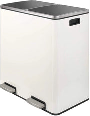 Pedaalemmer 2 vakken - 60L - Prullenbak - Afvalscheiding - RVS - Softclose - Anti-slip - Wit