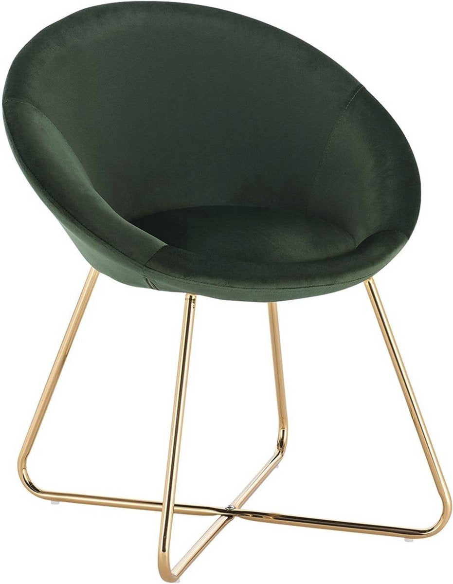 Bezoekersstoel - Groen Velvet - Metalen poten - Set van 1 - Zithoogte 44cm