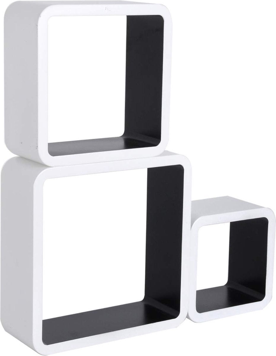 Bolt Edge Cube Wandplank - Zwevend - Zwart - Set van 3 - Hout MDF