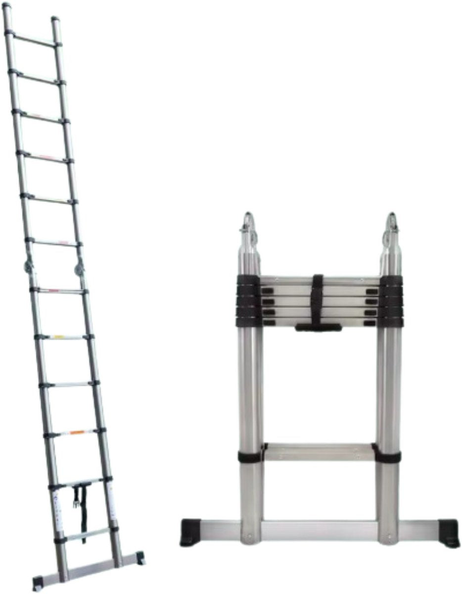 Telescopische Ladder Lucian - 1,9m - Uitschuifbare Multifunctionele Roestvrijstalen Ladder - Draagbare Stevige Zolderladder met EN131-standaard