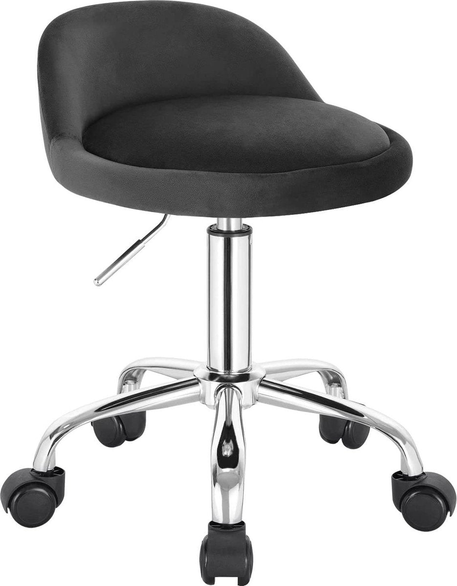 Luxe werkkruk - Op wielen - Donkergrijs - Zadelkruk - Kapperskruk - Tabouret draaikruk - Zonder rugleuning - Ergonomisch - Velvet