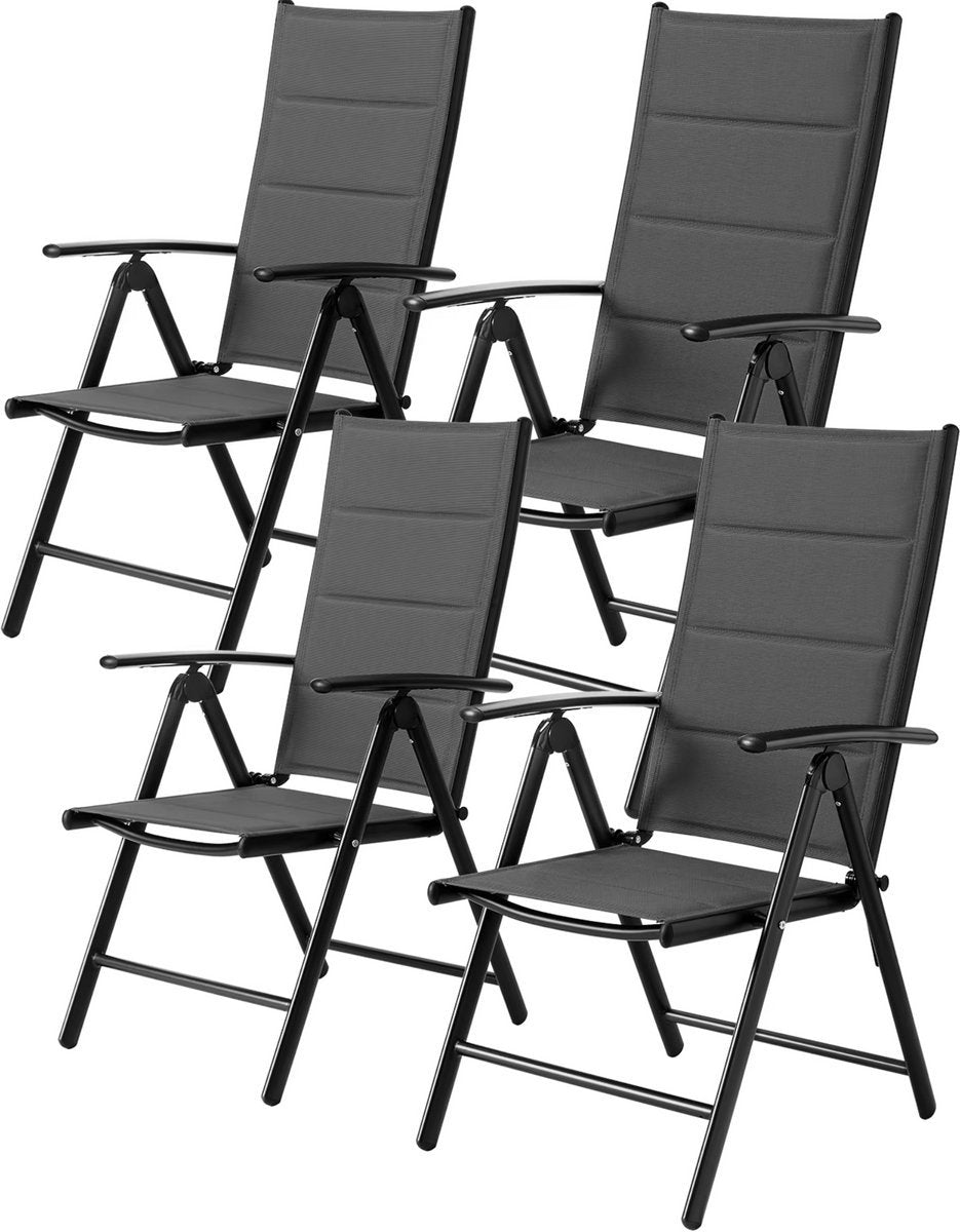Tuinstoelen set Valora van 2 - Inklapbaar - Lounge stoel - Rugleuning met 7 verstelbare instellingen, met armleuningen, weerbestendige buitenstoel aluminium structuur - Donkergrijs