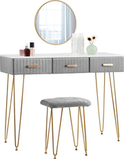 Happyment Kaptafel Deluxe - Inclusief spiegel en krukje - Grijs - Kinderen & volwassenen - Make up tafel voor meisjes - Black friday - Kerstcadeau