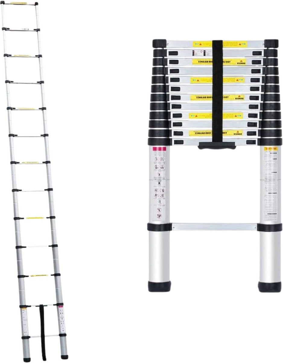 Aluminium Verlenging Ladder Velar - 5m - Antislip Uitschuifbare Zolder Loft Ladder - Lichtgewicht Vouwladder met 150kg Capaciteit