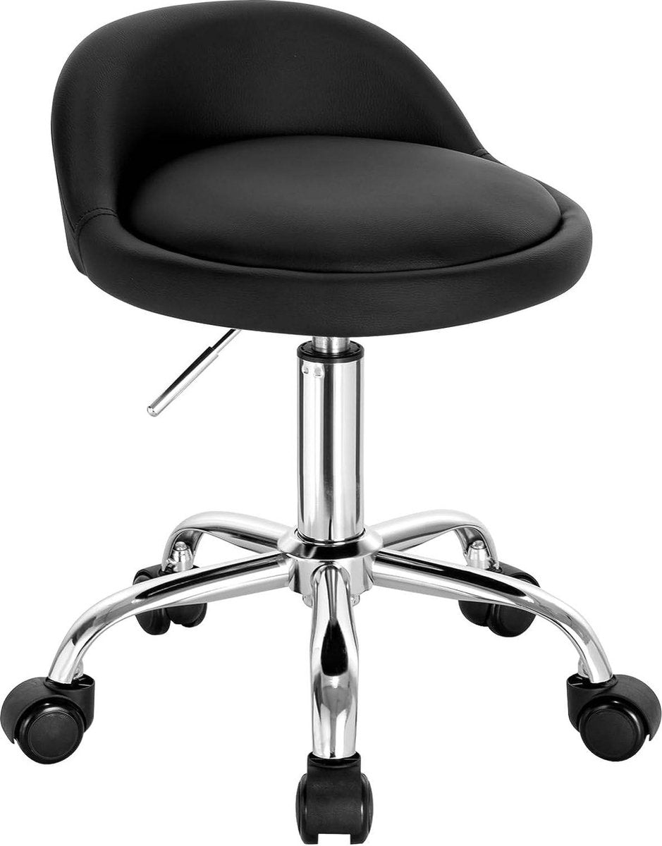 Luxe werkkruk - Op wielen - Zwart - Zadelkruk - Kapperskruk - Tabouret draaikruk - Zonder rugleuning - Ergonomisch - Kunstleer