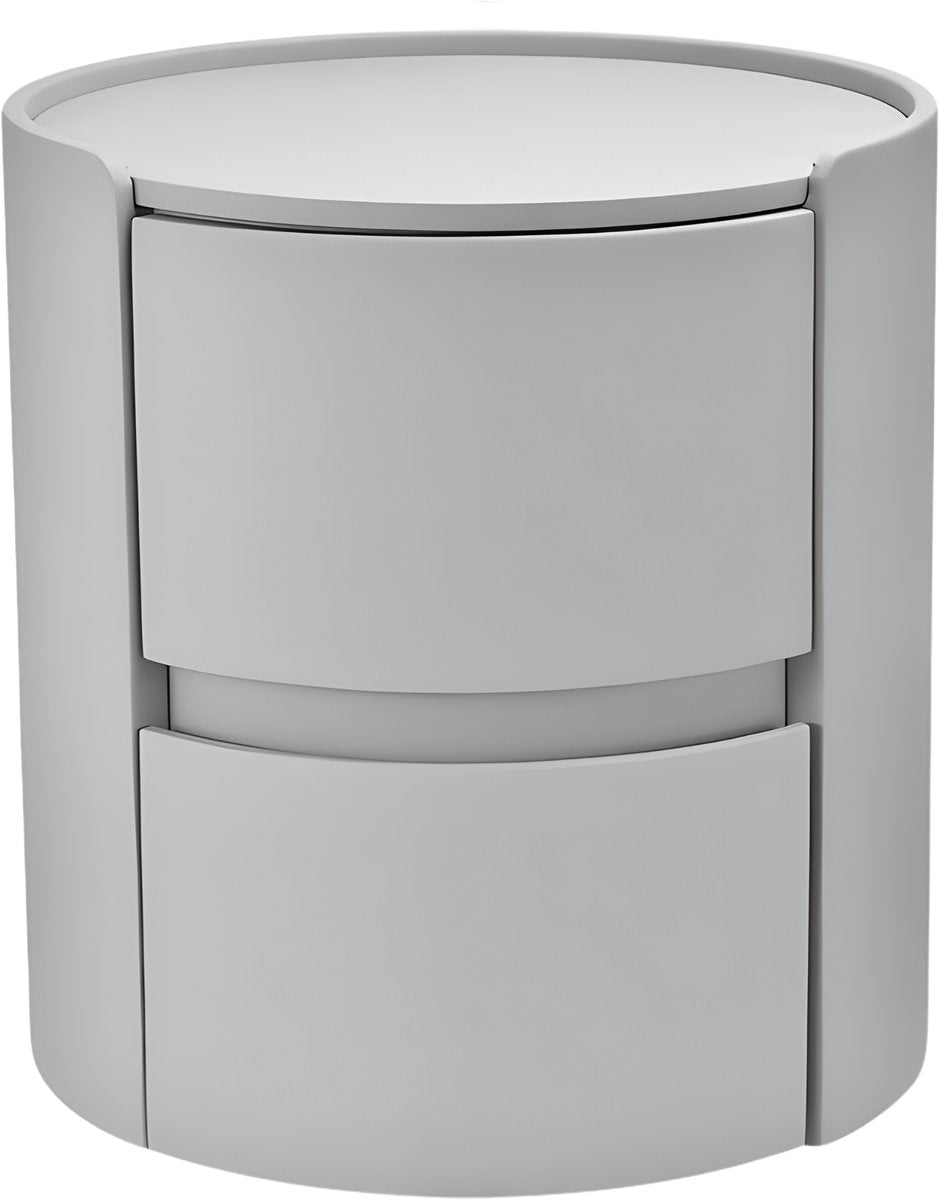 Rond nachtkastje - Bijzettafel - Voor thuis, kantoor of slaapkamer - Modern, met 2 laden - Massief hout - Grijs