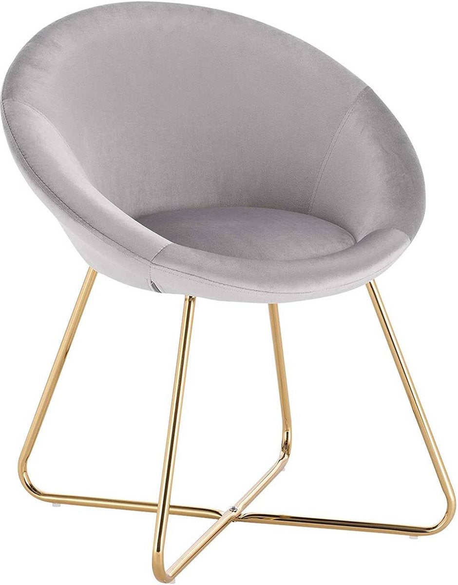 Happyment Bezoekersstoel Leri - Eetkamerstoel - Lichtgrijs Velvet - Metalen poten - Set van 1 - Zithoogte 44 cm - Deluxe