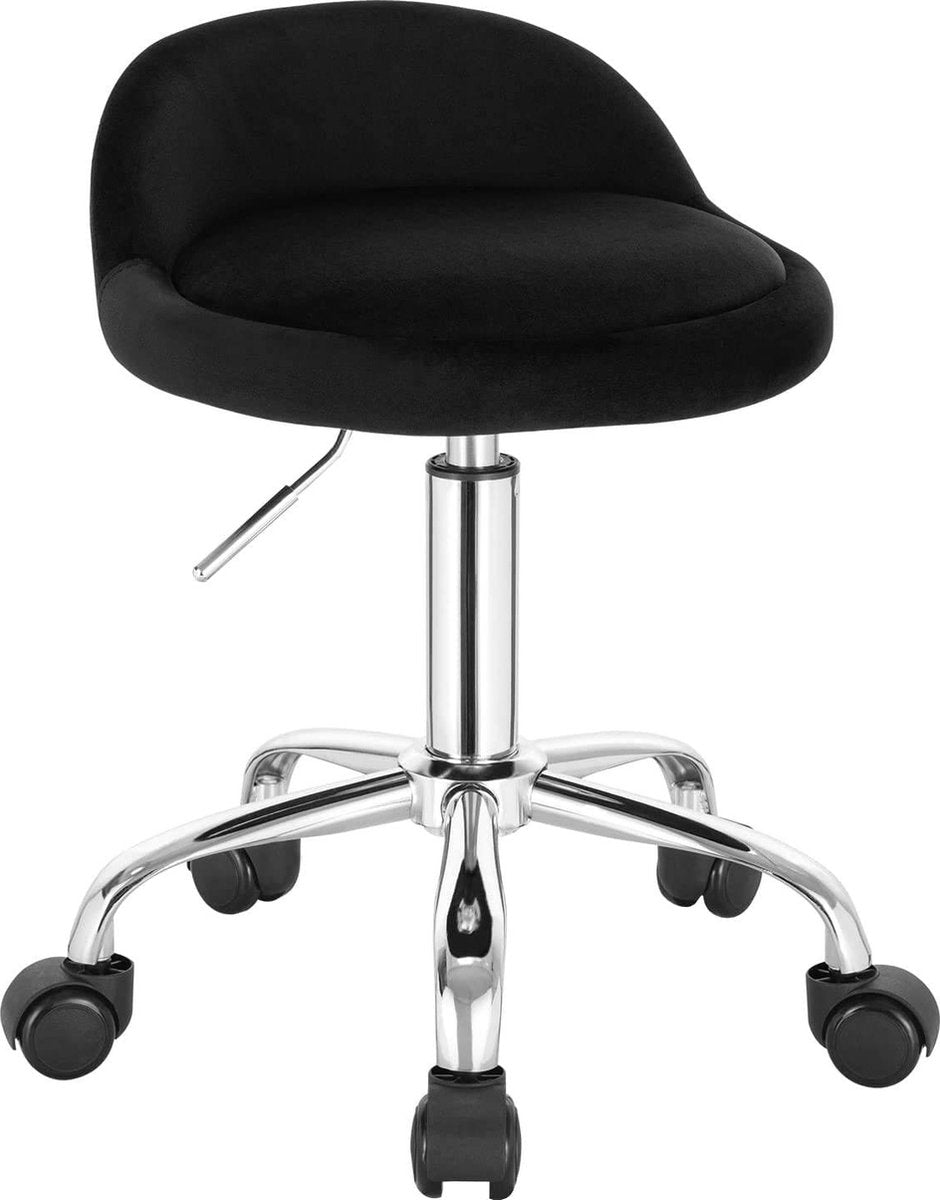 Luxe werkkruk - Op wielen - Zwart - Zadelkruk - Kapperskruk - Tabouret draaikruk - Zonder rugleuning - Ergonomisch - Velvet