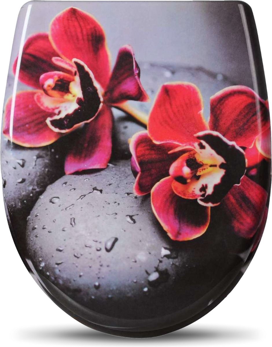 Bolt Edge Toiletbril - Rode bloem print - Antibacterieel - Softclose - Universeel ontwerp
