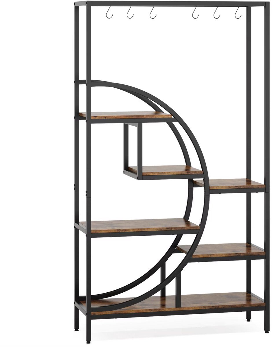 Plantenstandaard - Plantenrek Buiten - Bloemenpot - Voor binnen en buiten - 7 Lagen en S-Haken - Bruin - 179 cm hoog × 100 cm breed × 30 cm diep