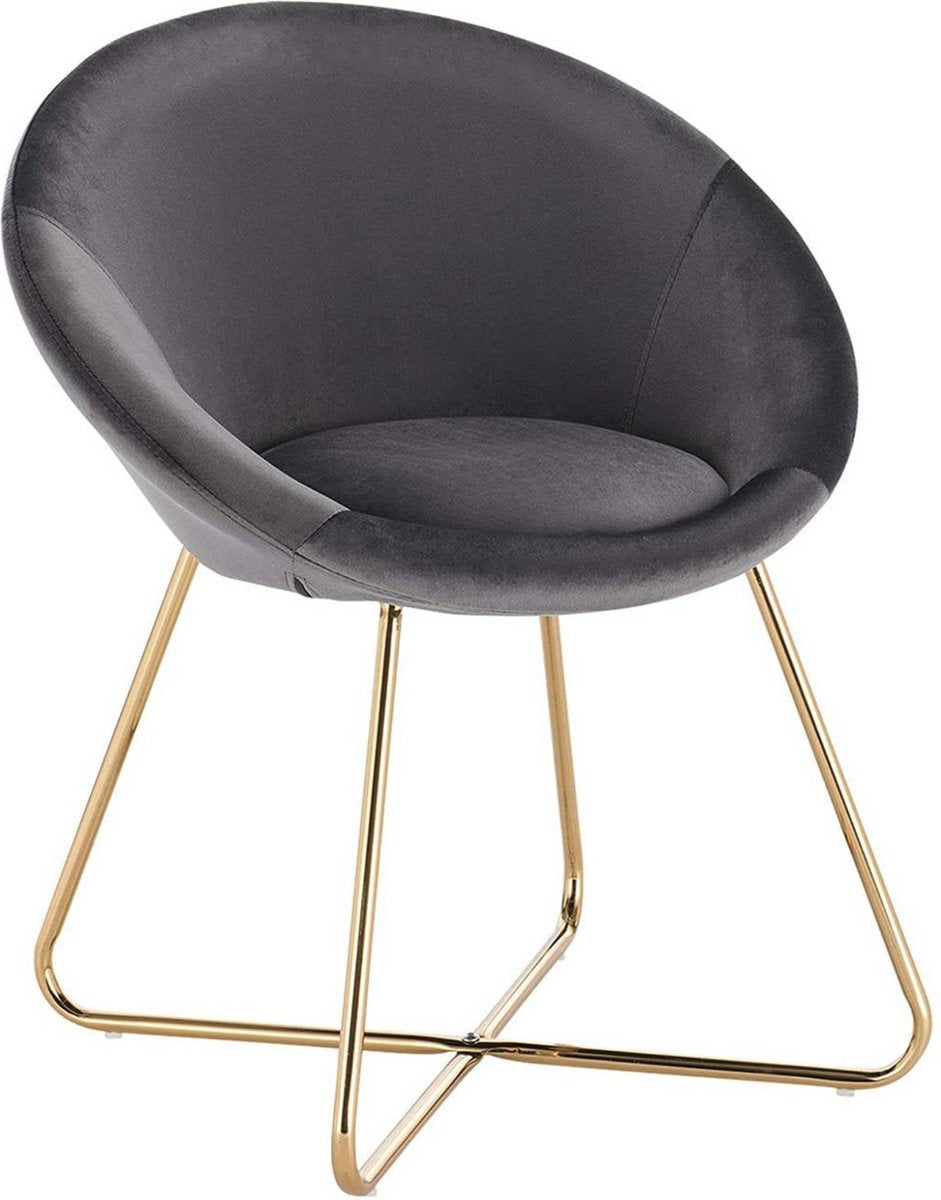 Happyment Bezoekersstoel Watford - Eetkamerstoel - Donkergrijs Velvet - Metalen poten - Set van 1 - Zithoogte 44 cm - Deluxe
