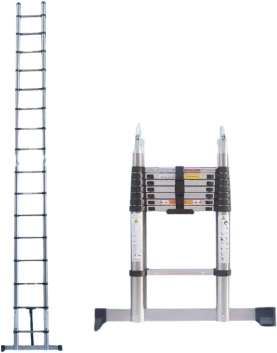 Telescopische Ladder Deluxe - 250CM - Roestvrijstalen Vouwladder - Draagbare Uitschuifbare Loft Ladder - Max. Belasting 150kg/330lb - EN131