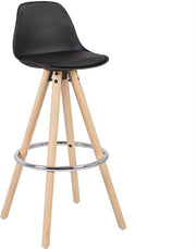 Hoge Barkruk Nevlo - Zithoogte 75cm - Zwart - Set van 1 - Keuken - Barstoelen - Met rugleuning - Kunstleer - Bruin frame