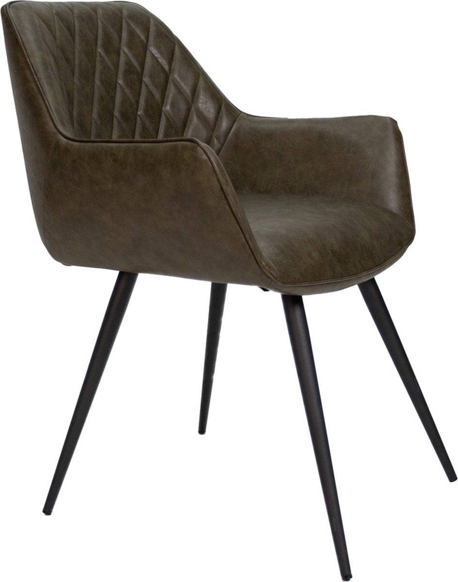 Eetkamerstoel - Groen - Kunstleer - Metalen poten - Zithoogte 49cm