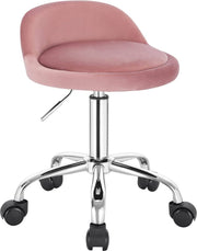 Luxe werkkruk - Op wielen - Roze - Zadelkruk - Kapperskruk - Tabouret draaikruk - Zonder rugleuning - Ergonomisch - Velvet