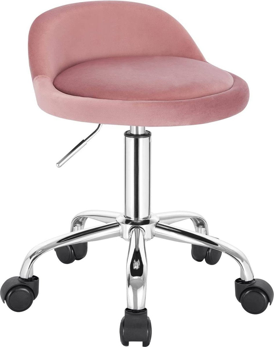 Luxe werkkruk - Op wielen - Roze - Zadelkruk - Kapperskruk - Tabouret draaikruk - Zonder rugleuning - Ergonomisch - Velvet