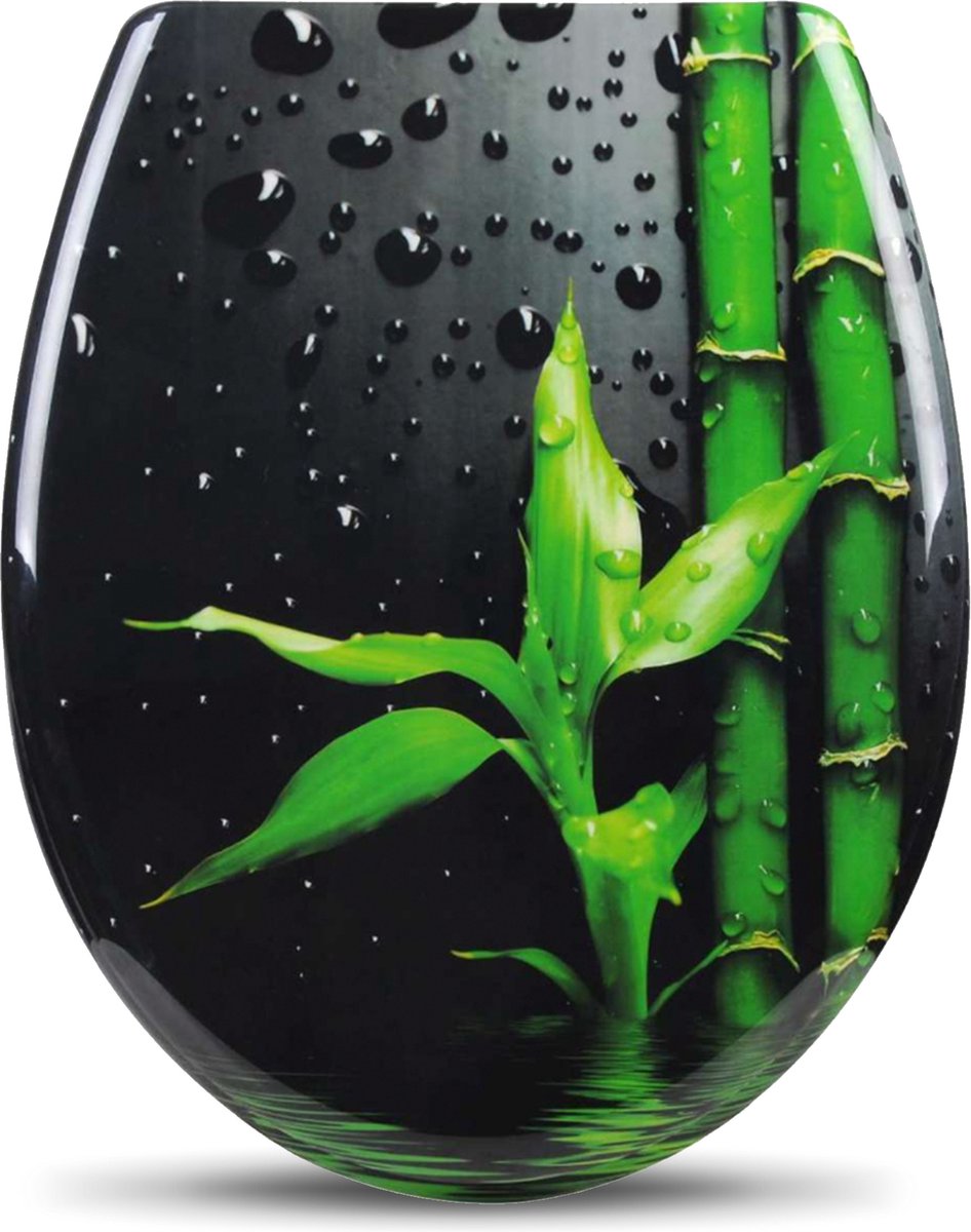 Happyment Toiletbril Antibacteriële - Met Softclose - Universeel - Toiletbrillen met bamboe print - WC Bril - Toiletzitting