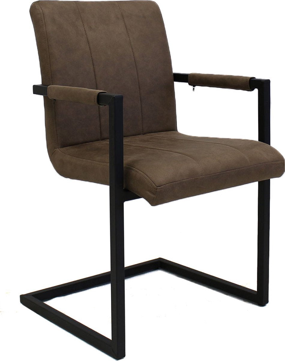 Happyment Eetkamerstoel Valino - Taupe microvezel - Metalen poten - set van 1 - Zithoogte 46cm