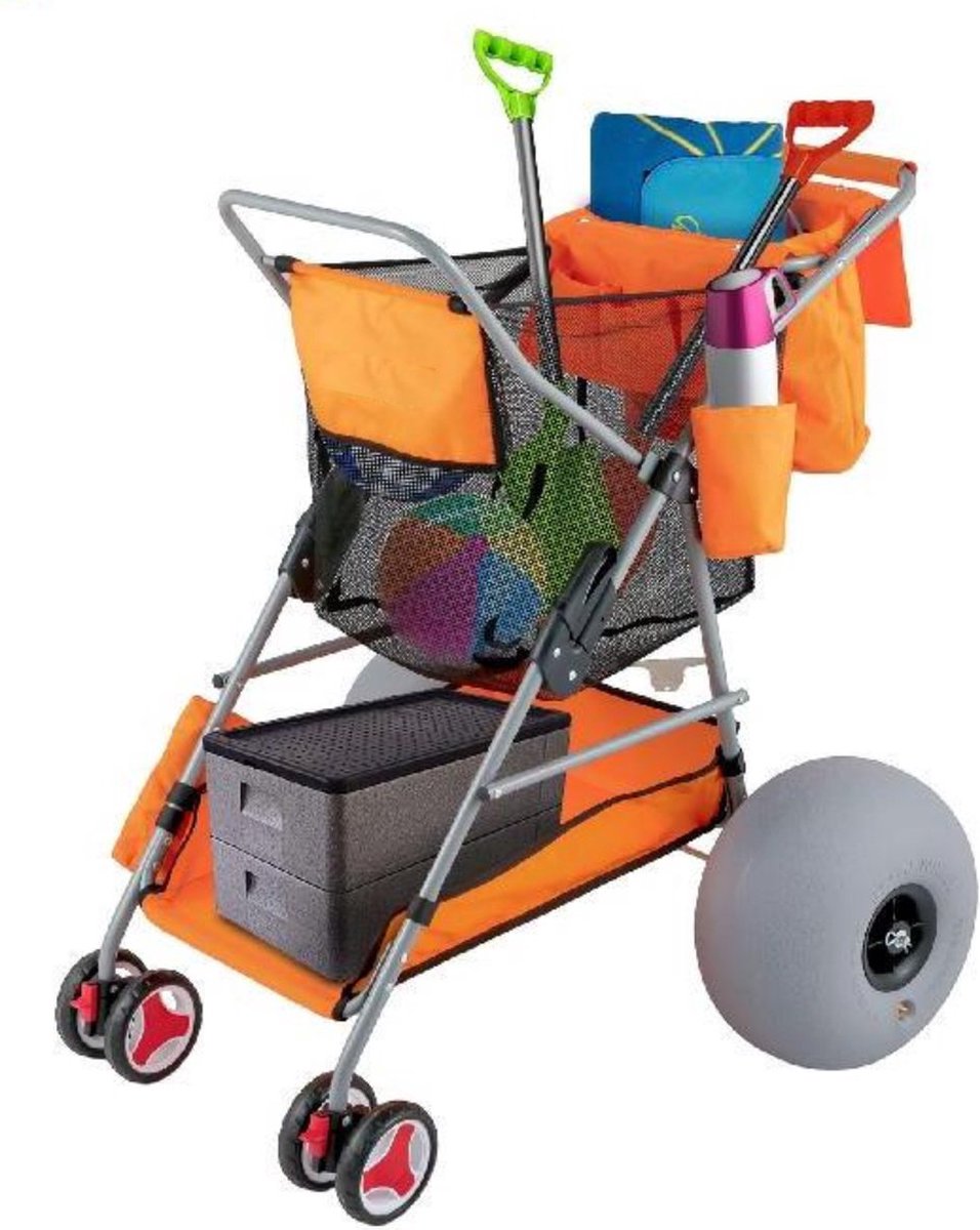 Happyment Bolderwagen - Strandkar - Bolderkar Opvouwbaar - Strandtrolley - Beach Trolley - Strandwagen - Luchtbanden - Inclusief Pomp - Oranje
