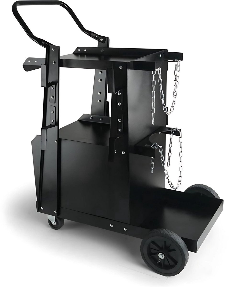 Lastafel 2 schappen - Laswagen - Laskar - Voor lasapparaten - Lastrolley - met 2 gasfleshouders - max 120kg