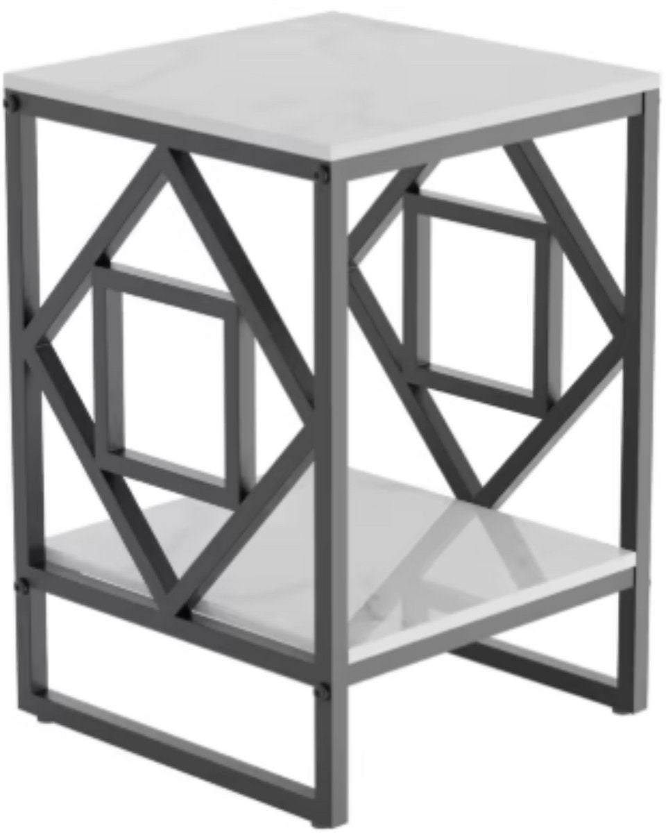 Moderne bijzettafel Mira Vaylen - Zwart - Echter marmer - Salontafel - Woonkamer - Emerald look - Side table - 40cm - Vierkant