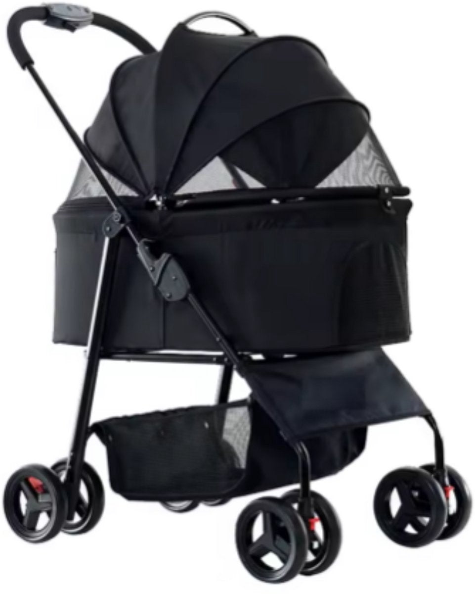 Hondenbuggy Tavien inklapbaar - All terrain - 30kg capaciteit - Ook voor katten - Comfort voor dieren - Zwart