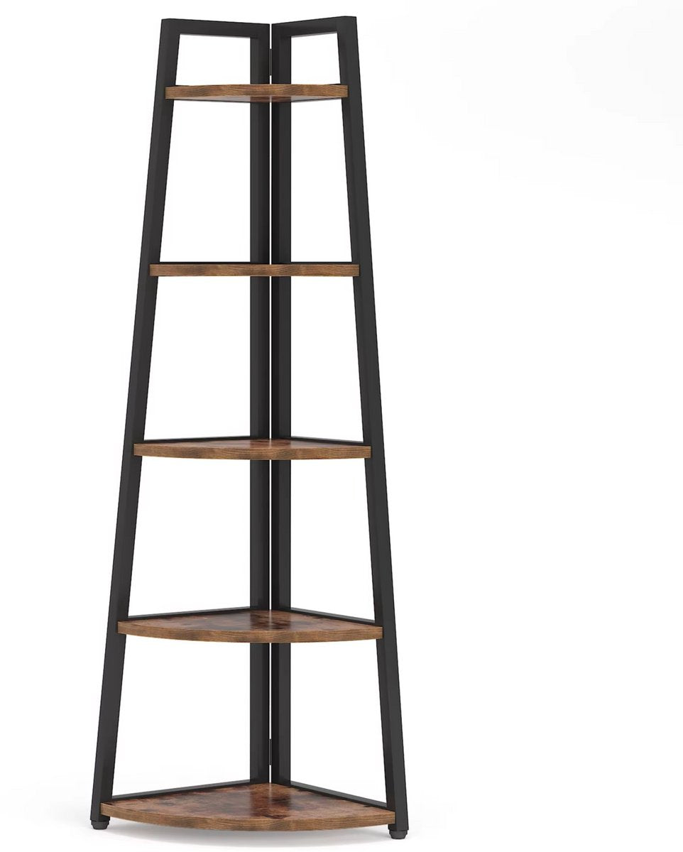 Hoekkast Larevo - Vakkenkast 180cm - Boekenrek Hoekmeubel - Opbergrek 5 Lagen - Zwart en Bruin