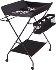 Babyverschoontafel – Verzorgingstafel - Opvouwbaar voor kinderkamer – Stabiel en veilig met opbergruimte – Max. draagvermogen 15 kg – Zwart - Met wielen