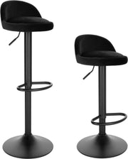 Barkrukken - Zwart Velvet - Rugleuning - Verstelbaar - Set van 2 - Zithoogte 61-82cm