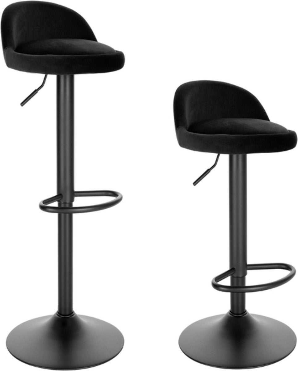 Barkruk Industrial - Zwart - Set van 2 - Barstoel met rugleuning - Velvet Keukenstoel
