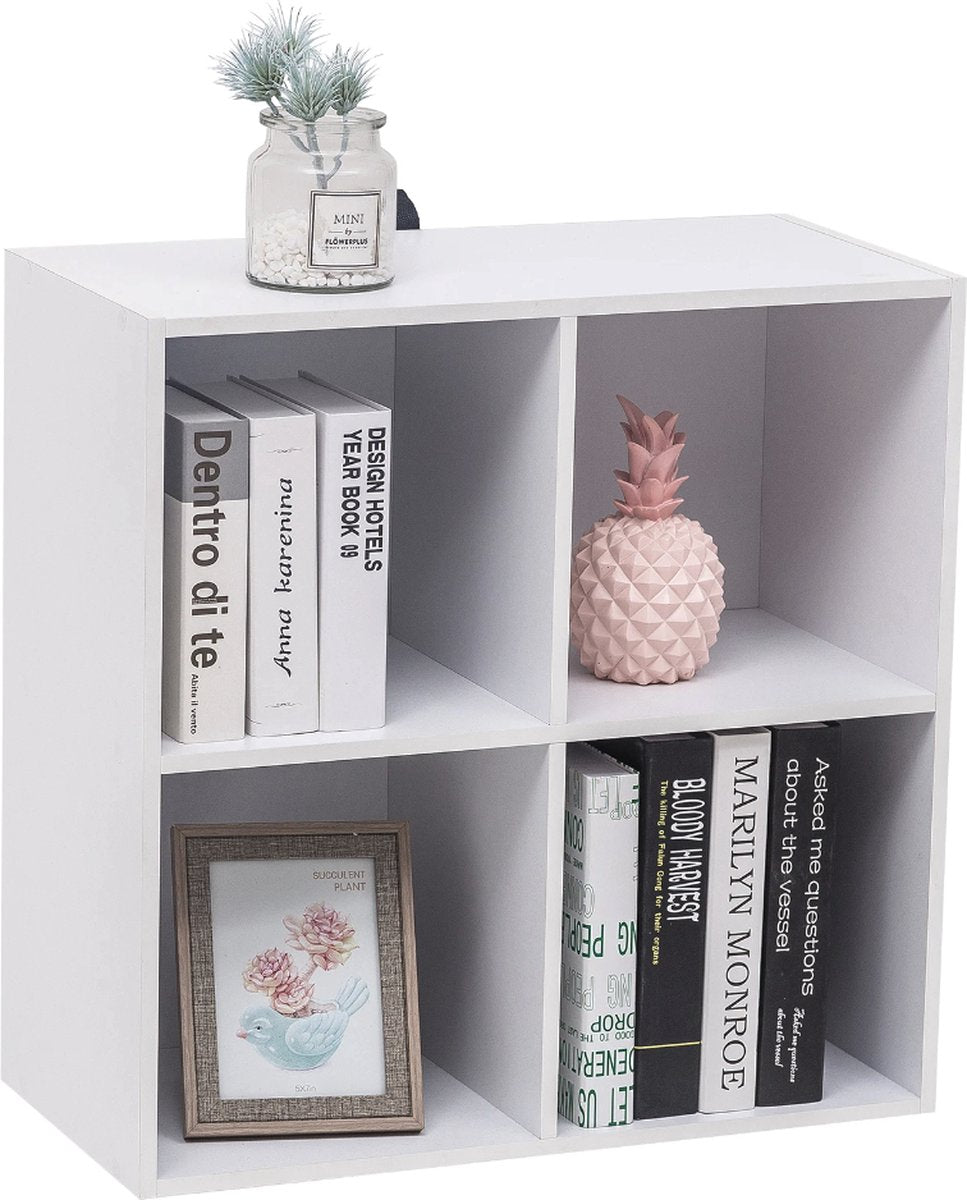 Happyment Moderne Boekenkast - 4 vakken - Wit - Boekenplank - Woonkamer, slaapkamer en kinderkamer - Hout - MDF