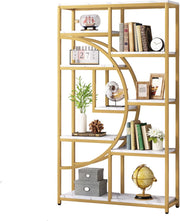 Boekenkast Velano - 8 Lagen - Stijlvol Boekenrek Metaal - Marmerlook en Goud - Voor Woonkamer