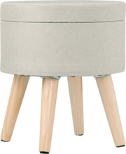 Happyment Poef Livi creme - Met opbergruimte - Opbergbank Poef - Voetenbank - Opbergbox hocker - Zitkist met deskel - Stof - 32 x 32 x 26cm