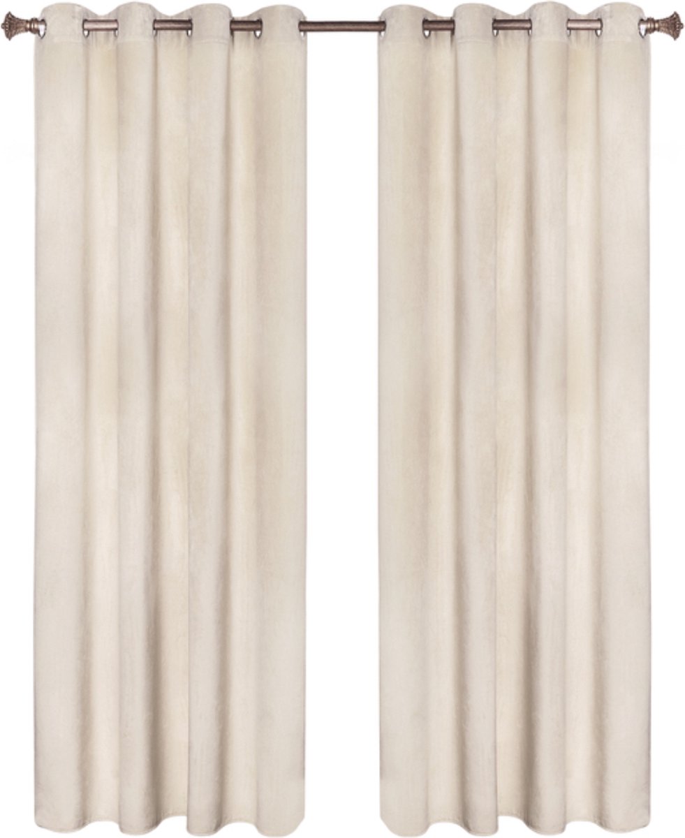 Happyment Gordijnen set Vida 2 stuks - Beige 140x225cm - Verduisterend - met Plooiband - Fluweel Isolerend
