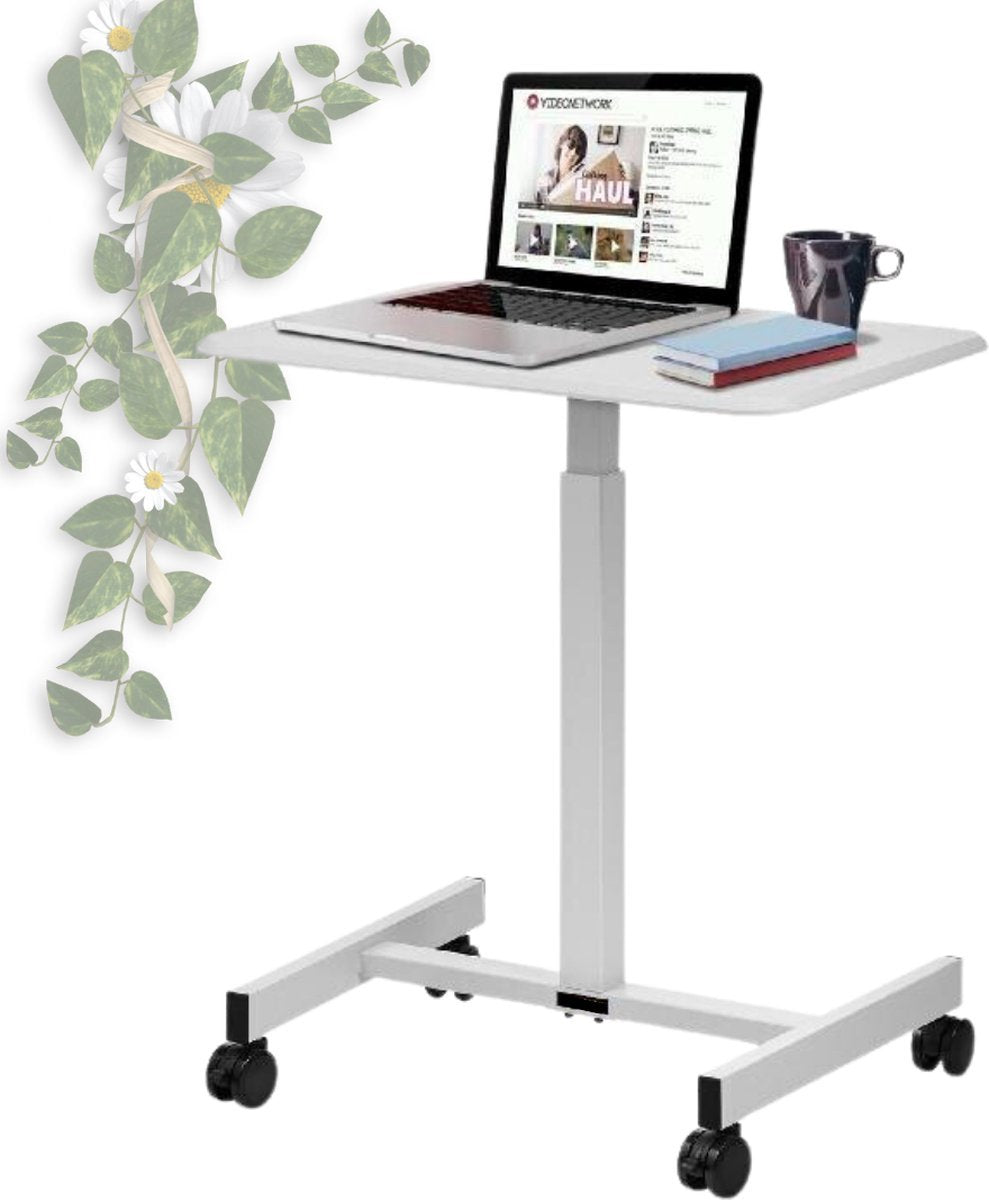 Happyment Zit Sta Bureau - Laptop Bureau - Zit Bureau - In Hoogte Verstelbaar - Wit