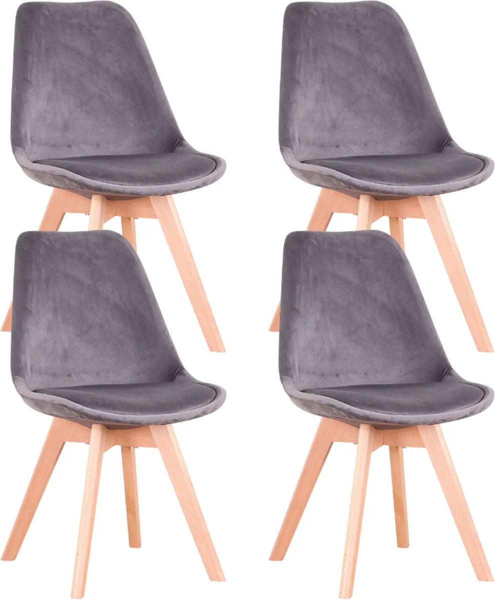 Happyment Velvet Eetkamerstoelen - Grijs - Set van 4 - Woonkamerstoelen - Keukenstoelen - Kuipstoel - Zithoogte 43cm