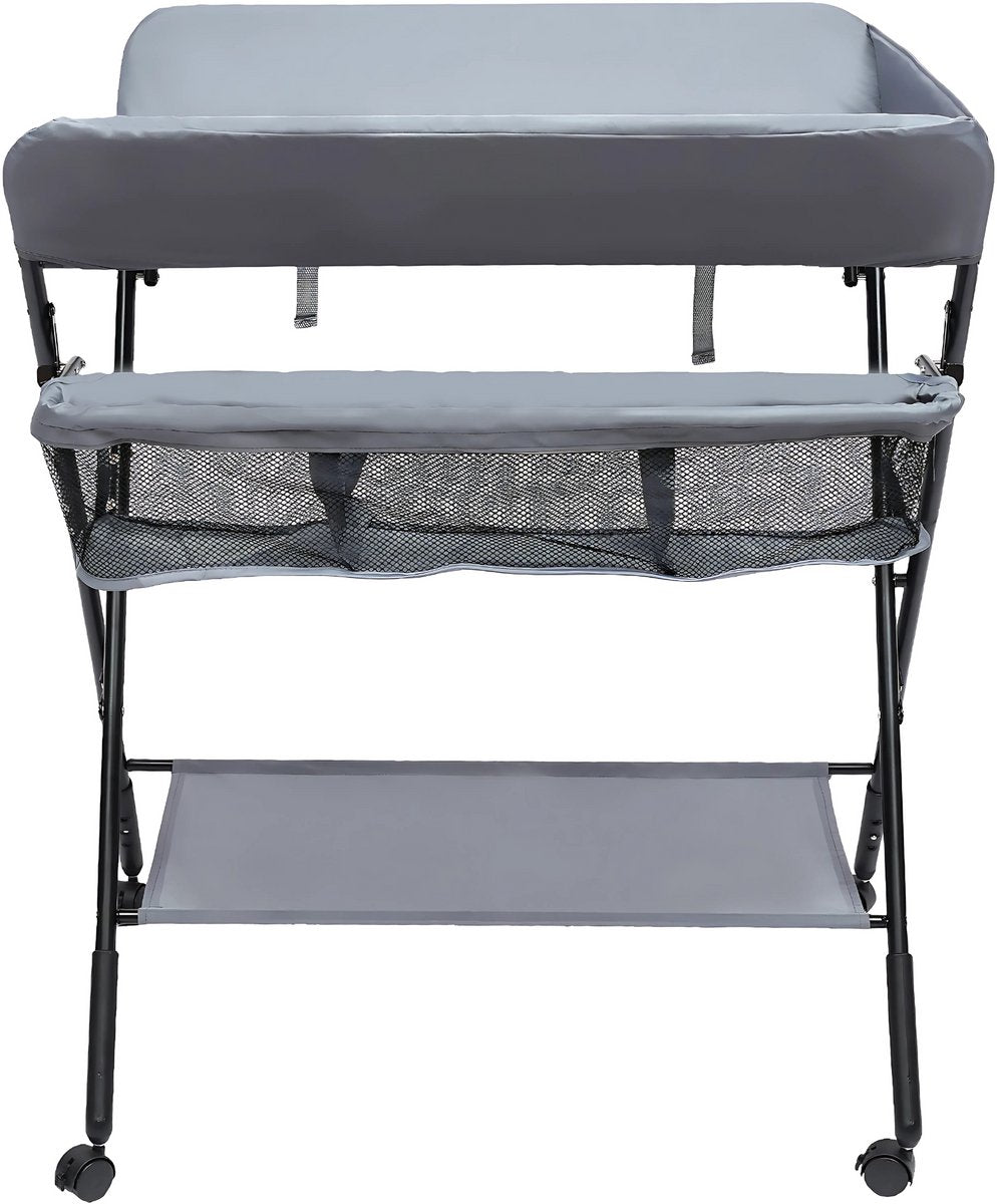 Babycommode - Commodekast - Verzorgingstafel - Voor 0-1 Jaar Baby’s - Verstelbare Hoogte en Opvouwbaar - Met Wielen en Opbergruimte - 25 kg Capaciteit - 80x63x96 cm - Grijs