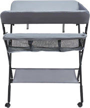 Babycommode - Commodekast - Verzorgingstafel - Voor 0-1 Jaar Baby’s - Verstelbare Hoogte en Opvouwbaar - Met Wielen en Opbergruimte - 25 kg Capaciteit - 80x63x96 cm - Grijs