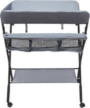Babycommode - Opvouwbaar en draagbaar - Luierverzorgingsstation - Mobiele luiertafel - Voor Verzorging in Kinderkamer - Verstelbare Hoogte & Met Wielen - 80x63x96cm -Grijs