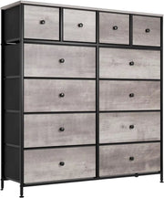 Dressoir kast - Grijs - voor Woonkamer of slaapkamer met 12 Lades - Stof en stalen frame - Ladekast - Opbergkast