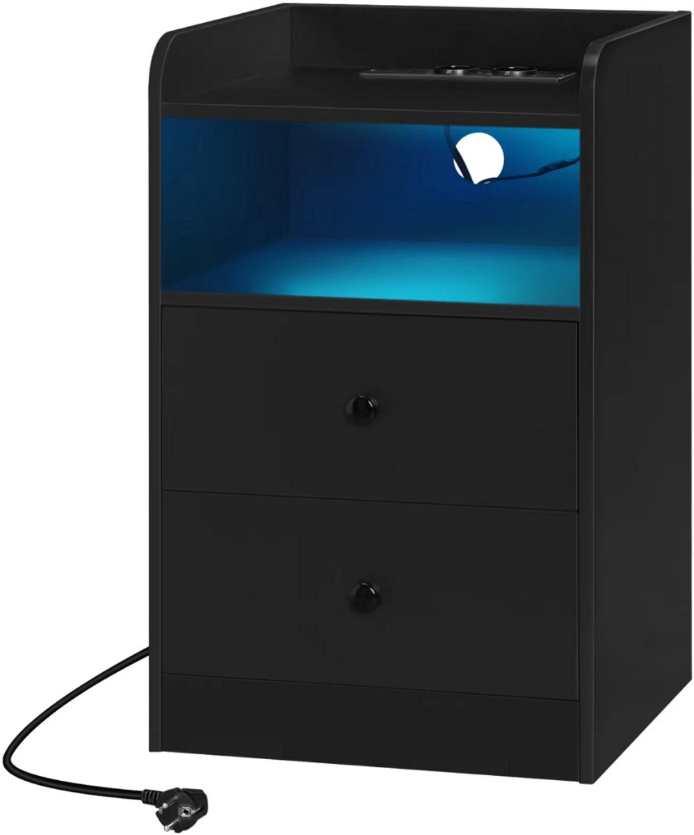 Nachtkast met RGB lichten - Zwart - Slaapkamer - Met ingebouwde usb oplaadpoorten