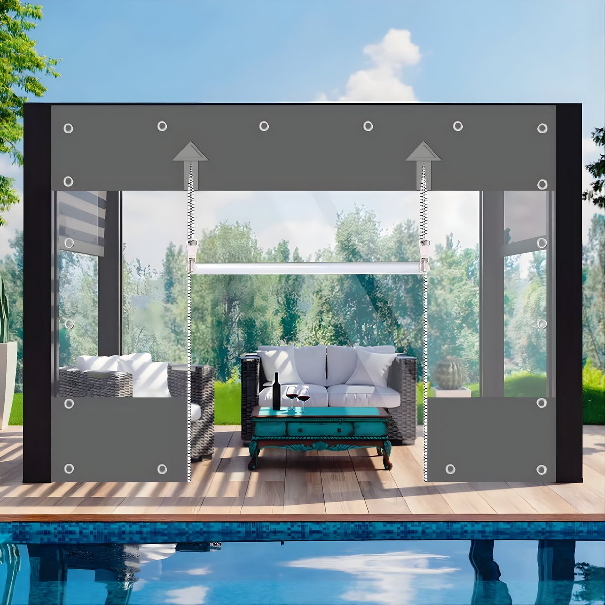 Zeildoek 300x400cm - Verranda - Dekzeil - Overkapping - Voor Terras, Pergola & Tuinhuis - Waterdicht - Wind - Donkergrijs - HAPPYMENT