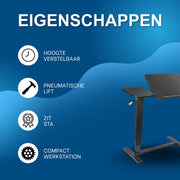 Zit-sta-bureau - Bedtafel - Laptoptafel - Bijzettafel - Voor woonkamer, slaapkamer of slaapzaal - In hoogte verstelbaar - Zwart - HAPPYMENT
